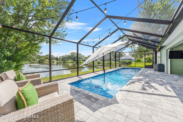 1218 Rolling Meadows Dr, Rockledge, FL 32955 - outdoor pool with a patio, a water view, and a lanai
