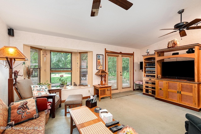 3717 SW Bayfield St, Cocoa, FL 32926 - living room with ceiling fan, light carpet, plenty of natural light, and lofted ceiling