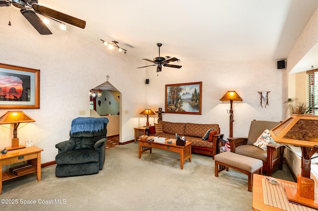 3717 SW Bayfield St, Cocoa, FL 32926 - carpeted living room with a ceiling fan and baseboards