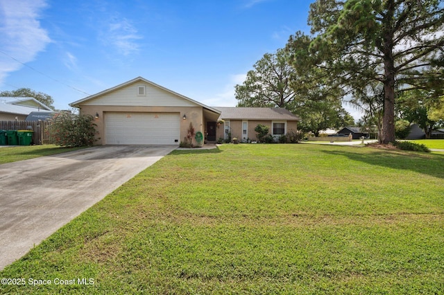 6640 Dock Ave, Cocoa, FL 32927 - ranch-style house with driveway, an attached garage, and stucco siding