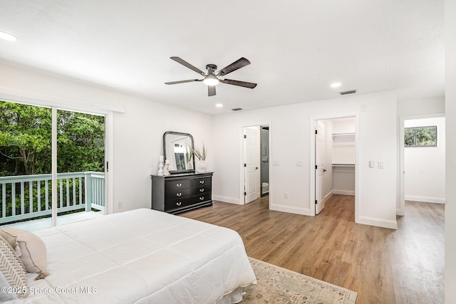 362 Nikomas Way, Melbourne Beach, FL 32951 - bedroom with access to outside, light wood-type flooring, recessed lighting, a spacious closet, and a ceiling fan