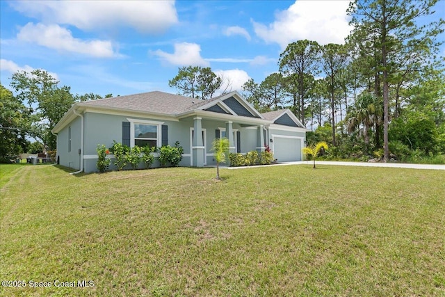 780 Consumer St SE, Palm Bay, FL 32909 - view of front facade with an attached garage, a front yard, stucco siding, and driveway