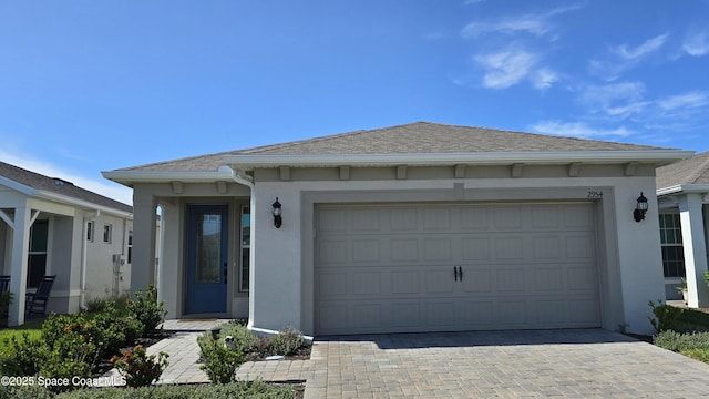2954 Dune Coast Pl, Melbourne, FL 32940 - view of front of home featuring stucco siding, decorative driveway, and an attached garage
