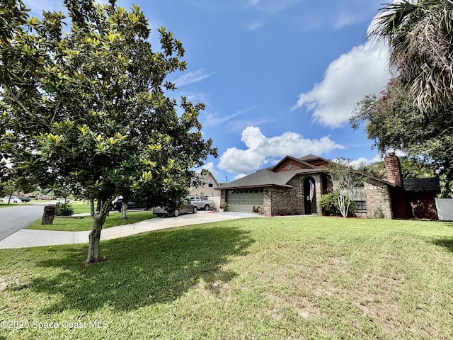 6860 Cairo Rd, Cocoa, FL 32927 - view of front of house with concrete driveway, a front lawn, and a garage