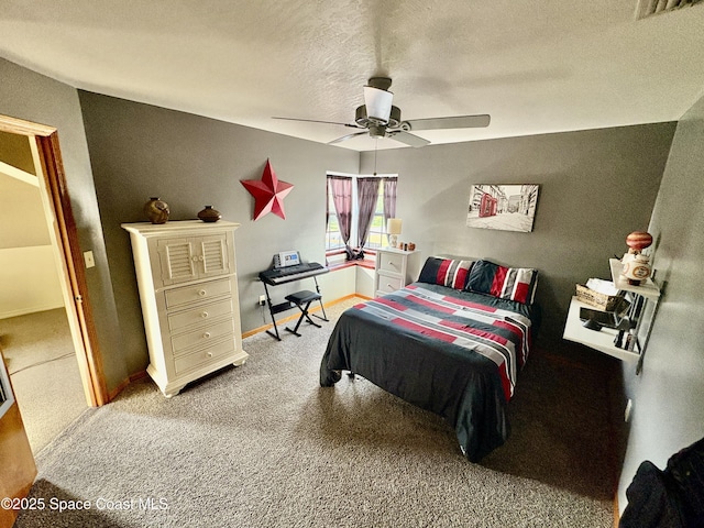 6860 Cairo Rd, Cocoa, FL 32927 - bedroom with carpet flooring, a textured ceiling, and a ceiling fan