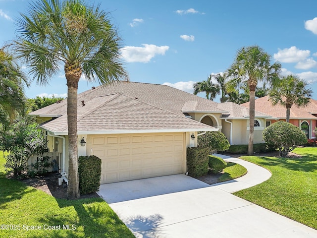 1526 Cypress Trace Dr, Melbourne, FL 32940 - single story home with an attached garage, a front yard, stucco siding, concrete driveway, and roof with shingles