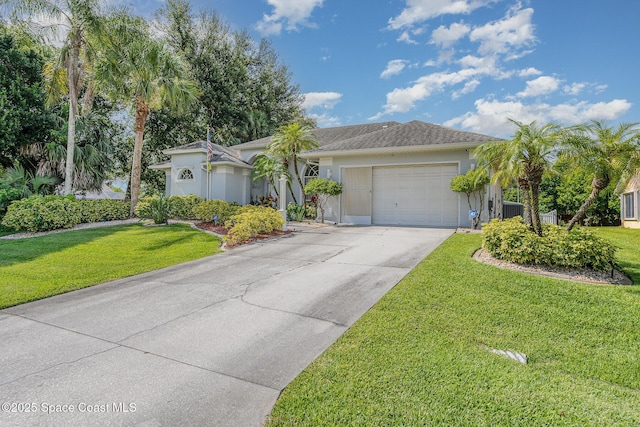 356 Fuller St SE, Palm Bay, FL 32909 - ranch-style home featuring a garage, concrete driveway, stucco siding, and a front yard