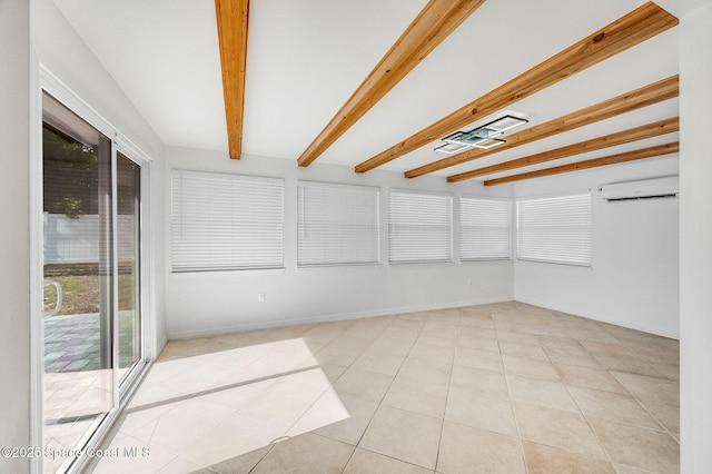 1575 Glen Haven Dr, Merritt Island, FL 32952 - unfurnished sunroom featuring beamed ceiling and a wall unit AC
