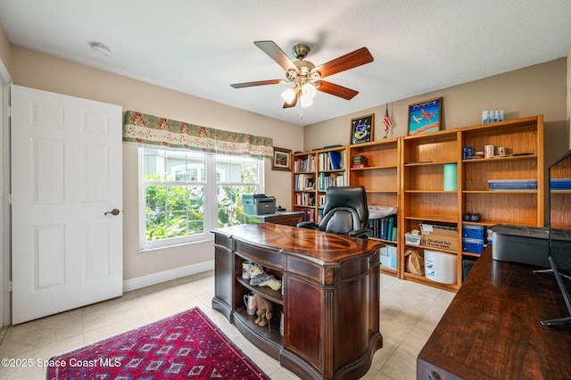 9495 Fleming Grant Rd, Sebastian, FL 32976 - office area with a ceiling fan and light tile patterned floors
