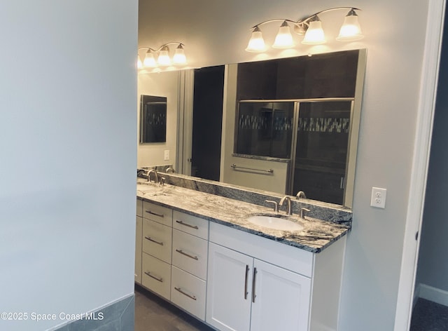6684 Vista Hermosa Dr, Melbourne, FL 32940 - full bath with double vanity and a shower with shower door
