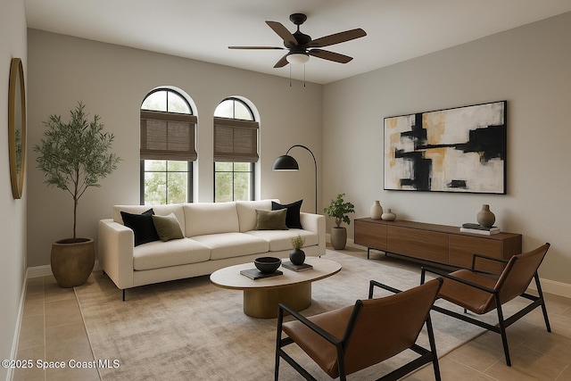 6684 Vista Hermosa Dr, Melbourne, FL 32940 - living area featuring light tile patterned flooring and a ceiling fan