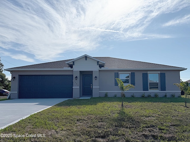 1380 Paramount Ave SE Unit 16, Palm Bay, FL 32909 - ranch-style house featuring stucco siding, a front yard, driveway, and a garage