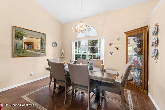 4808 Springwater Cir, Melbourne, FL 32940 - dining area featuring a chandelier and vaulted ceiling