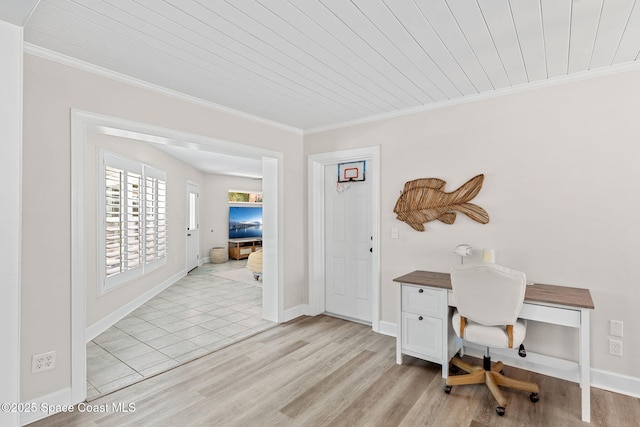 430 Watts Way, Cocoa Beach, FL 32931 - office space with ornamental molding, light wood finished floors, and wooden ceiling