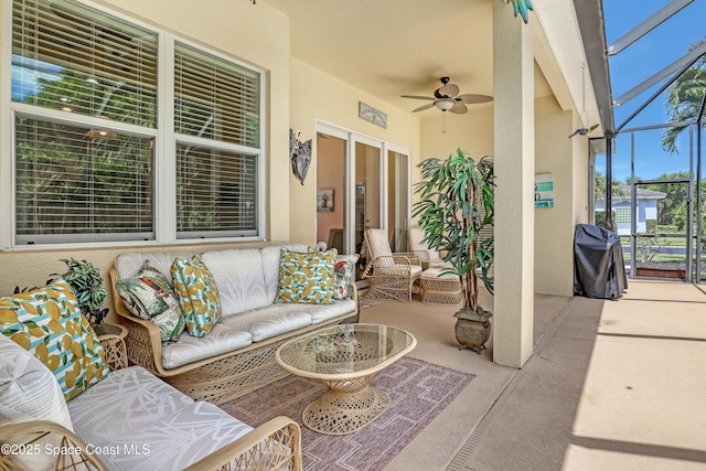 143 Sanibel Way, Melbourne Beach, FL 32951 - view of patio / terrace with a ceiling fan, grilling area, and a lanai