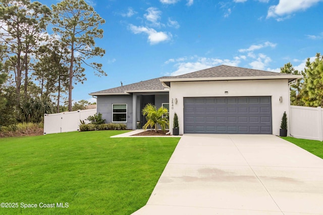 2840 Fontainebleau Ave SE, Palm Bay, FL 32909 - view of front of home featuring a garage, stucco siding, driveway, and a shingled roof