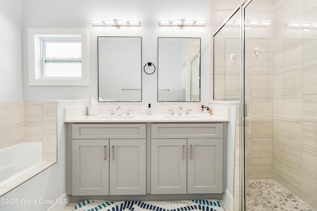 2840 Fontainebleau Ave SE, Palm Bay, FL 32909 - bathroom with a shower stall, double vanity, and a garden tub