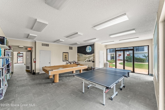 2100 N Atlantic Ave Unit 1110, Cocoa Beach, FL 32931 - game room featuring a textured ceiling, carpet flooring, and billiards table