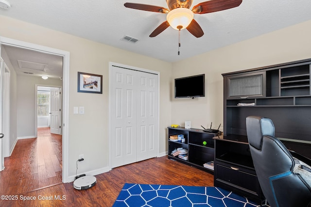 2710 Revolution St Unit 104, Melbourne, FL 32935 - office space featuring wood finished floors, a ceiling fan, and attic access