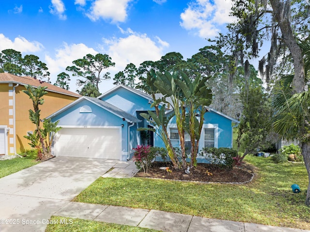 1652 La Maderia Dr, Palm Bay, FL 32908 - ranch-style home featuring an attached garage, a front lawn, stucco siding, and concrete driveway