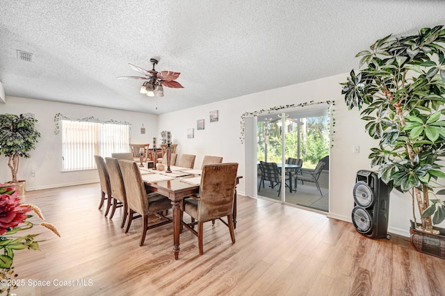 1652 La Maderia Dr, Palm Bay, FL 32908 - dining room featuring a textured ceiling, light wood-type flooring, and ceiling fan