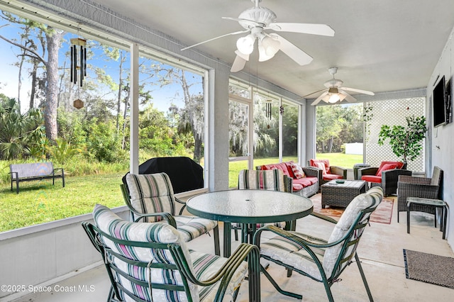 1652 La Maderia Dr, Palm Bay, FL 32908 - sunroom / solarium with outdoor lounge area, a ceiling fan, and plenty of natural light
