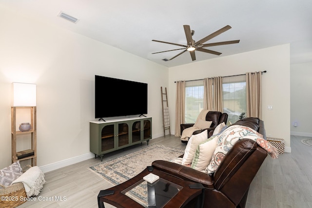 1441 Waco Blvd SE, Palm Bay, FL 32909 - living room featuring a ceiling fan and light wood-type flooring