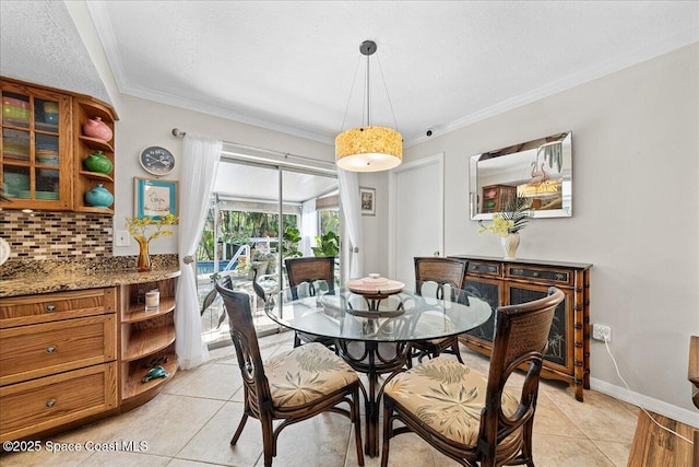 2975 Matthew Dr, Rockledge, FL 32955 - dining space with light tile patterned flooring, ornamental molding, and a textured ceiling
