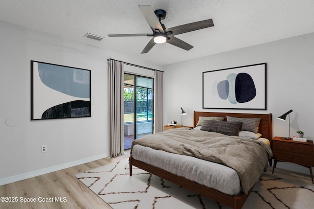 1384 Vancouver Ave SE, Palm Bay, FL 32909 - bedroom featuring access to exterior, light wood finished floors, a textured ceiling, and a ceiling fan