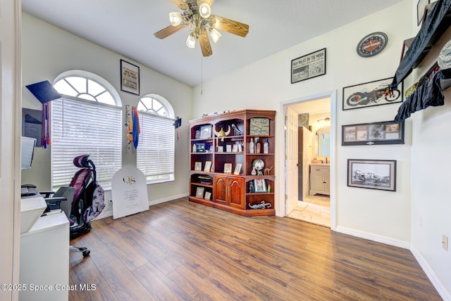 6980 Cairo Rd, Cocoa, FL 32927 - office area with a ceiling fan and wood finished floors