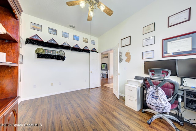 6980 Cairo Rd, Cocoa, FL 32927 - office area with ceiling fan and wood finished floors