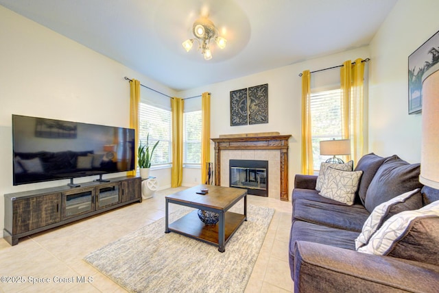 6980 Cairo Rd, Cocoa, FL 32927 - tiled living area featuring plenty of natural light and a tile fireplace