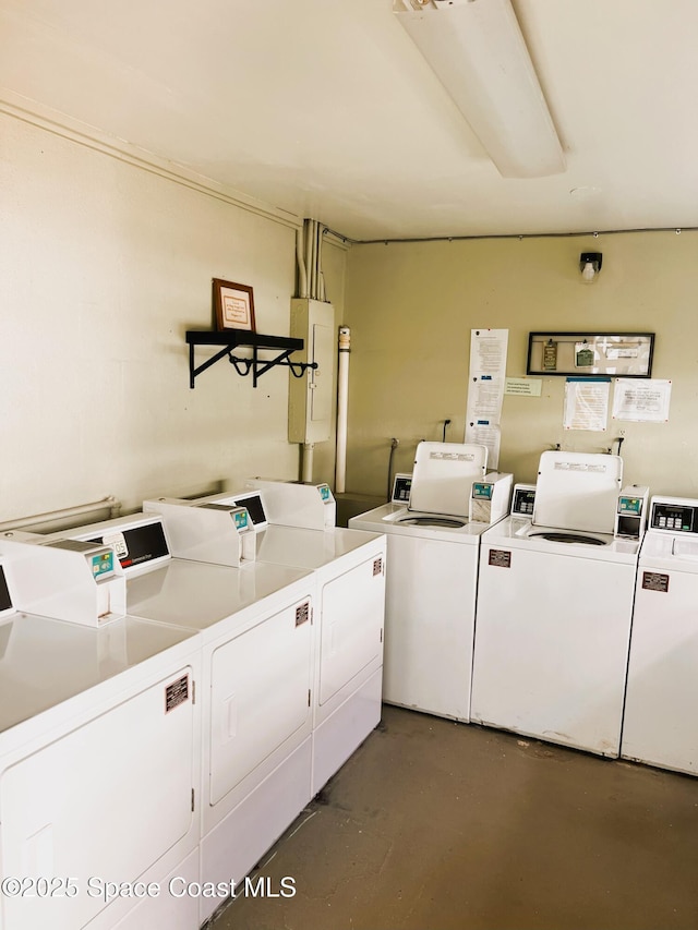 5600 N Banana River Blvd Unit 38, Cocoa Beach, FL 32931 - shared laundry featuring washer and clothes dryer and electric panel