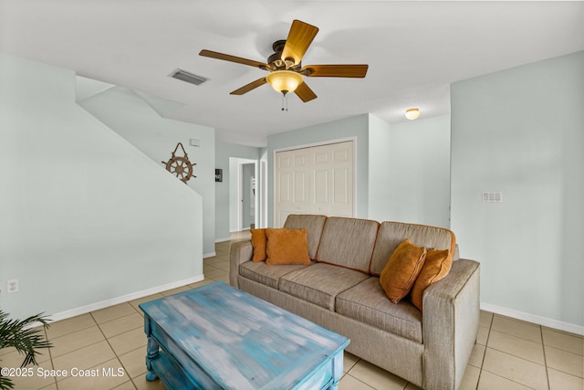 105 Ocean View Ln, Melbourne, FL 32903 - living room with light tile patterned flooring and ceiling fan