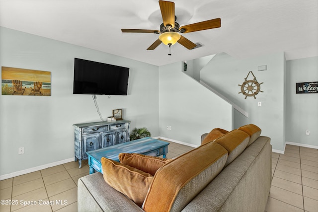 105 Ocean View Ln, Melbourne, FL 32903 - living room with light tile patterned flooring and a ceiling fan