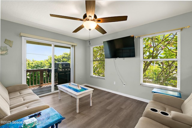 105 Ocean View Ln, Melbourne, FL 32903 - living room with ceiling fan and wood finished floors