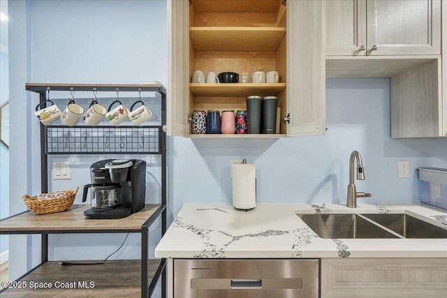 513 Ronnie Dr, Indian Harbour Beach, FL 32937 - kitchen featuring dishwasher, wood finished floors, light countertops, and open shelves