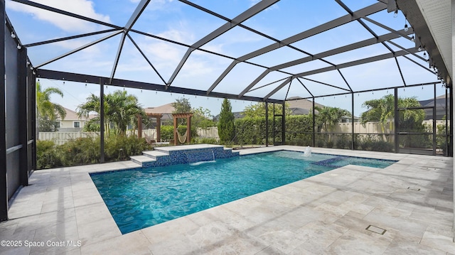 3110 Addison Dr, Melbourne, FL 32940 - view of pool with an in-ground hot tub, a patio area, a fenced backyard, a lanai, and a pergola