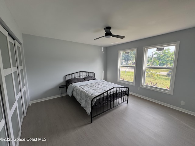 669 Vocelle Ave, Sebastian, FL 32958 - bedroom with wood finished floors, a closet, and ceiling fan
