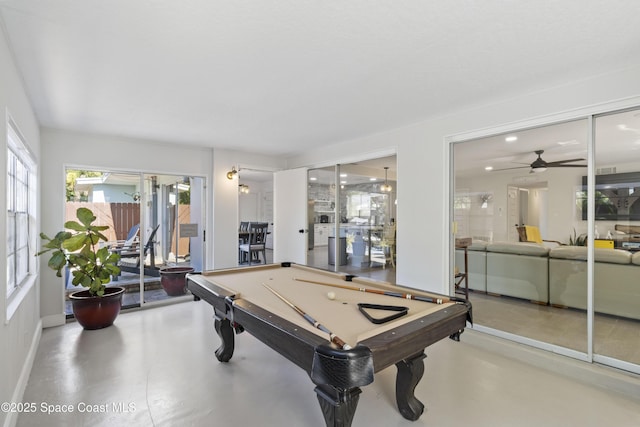 208 Atlantic Blvd, Indian Harbour Beach, FL 32937 - playroom with finished concrete floors, ceiling fan, and pool table