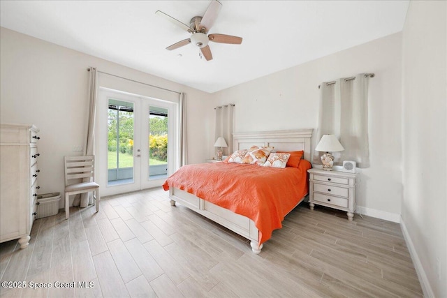6190 Brabrook Ave, Grant, FL 32949 - bedroom with access to exterior, light wood-type flooring, french doors, and a ceiling fan