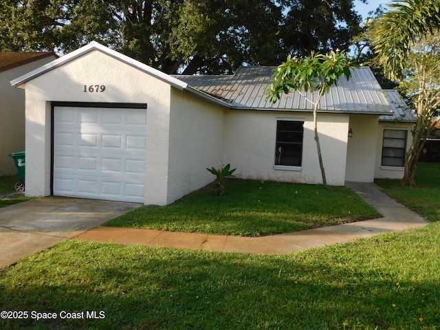 1679 Cardinal Ct, Melbourne, FL 32935 - ranch-style home with stucco siding, a front lawn, and a metal roof
