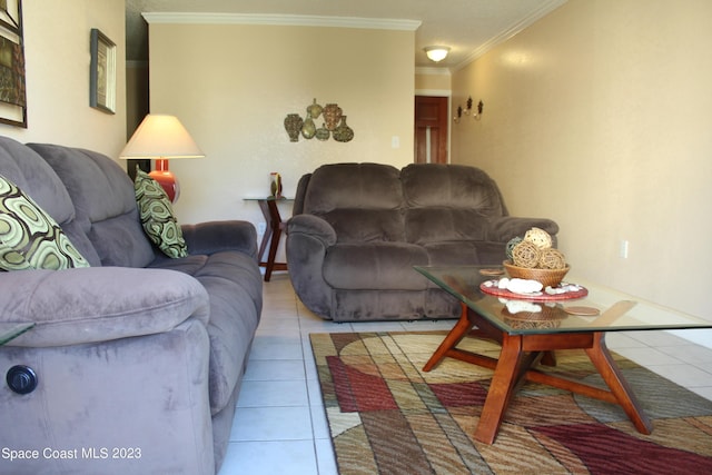 350 Taylor Ave Unit 11B2, Cape Canaveral, FL 32920 - living room with crown molding and light tile patterned floors