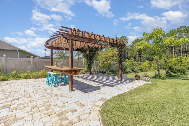 4014 Preservation Cir, Melbourne, FL 32934 - fenced backyard with a pergola, a patio area, and outdoor dining area