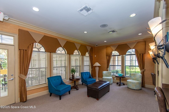 6461 Borasco Dr Unit 1805, Melbourne, FL 32940 - sitting room with carpet flooring, ornamental molding, and recessed lighting