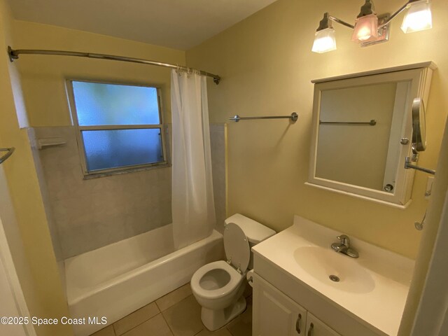 208 Johnson Ave, Cape Canaveral, FL 32920 - full bath featuring shower / bathtub combination with curtain, vanity, and tile patterned flooring
