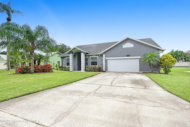 1067 Red Bud Cir, Rockledge, FL 32955 - ranch-style home with a front yard, a garage, driveway, and stucco siding