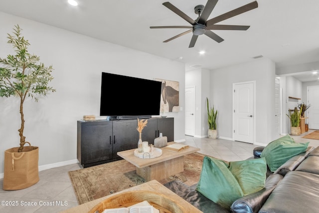 10035 SW Captiva Dr, Port St Lucie, FL 34987 - living area with light tile patterned floors, a ceiling fan, and recessed lighting