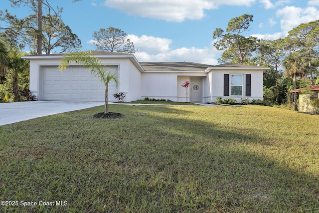 982 Pyracantha St NW, Palm Bay, FL 32907 - single story home featuring stucco siding, driveway, an attached garage, and a front lawn