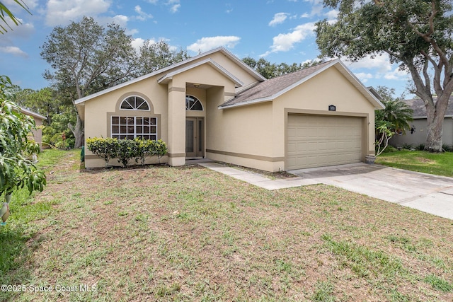 1459 Crane Creek Blvd, Melbourne, FL 32940 - ranch-style home with a garage, stucco siding, driveway, and a front yard